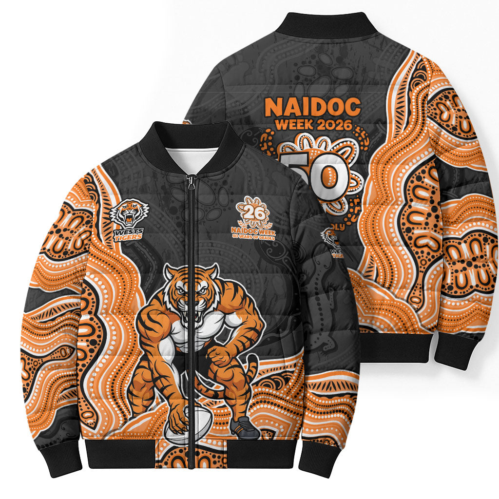 Wests Tigers NAIDOC Week 2026 Bomber Puffer Jacket First Nations of Australia Aboriginal Mascot Rugby