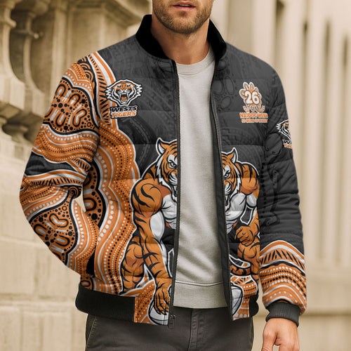 Wests Tigers NAIDOC Week 2026 Bomber Puffer Jacket First Nations of Australia Aboriginal Mascot Rugby