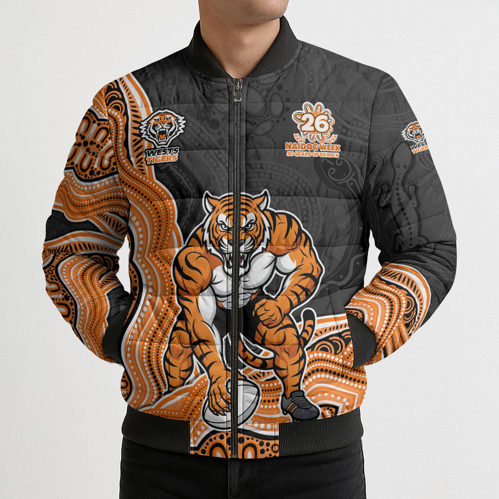 Wests Tigers NAIDOC Week 2026 Bomber Puffer Jacket First Nations of Australia Aboriginal Mascot Rugby