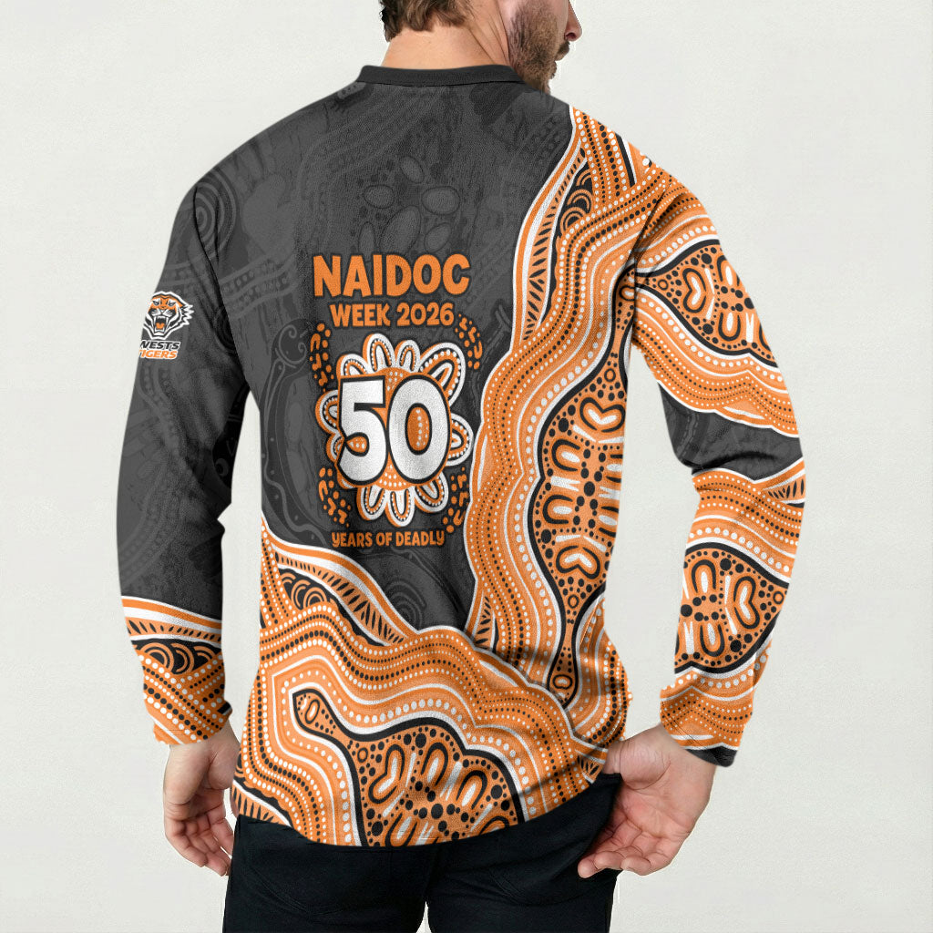 Wests Tigers NAIDOC Week 2026 Button Sweatshirt First Nations of Australia Aboriginal Mascot Rugby