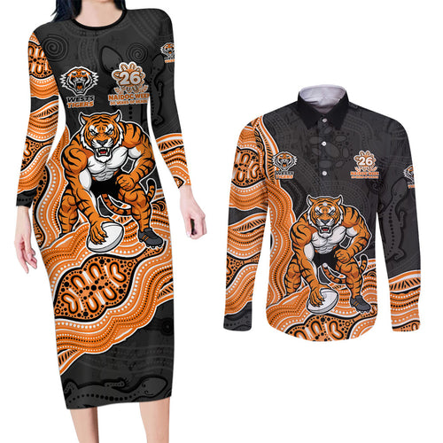 Wests Tigers NAIDOC Week 2026 Couples Matching Long Sleeve Bodycon Dress and Long Sleeve Button Shirt First Nations of Australia Aboriginal Mascot Rugby