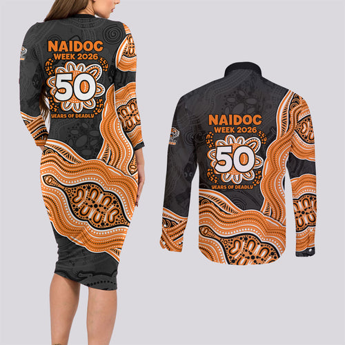 Wests Tigers NAIDOC Week 2026 Couples Matching Long Sleeve Bodycon Dress and Long Sleeve Button Shirt First Nations of Australia Aboriginal Mascot Rugby
