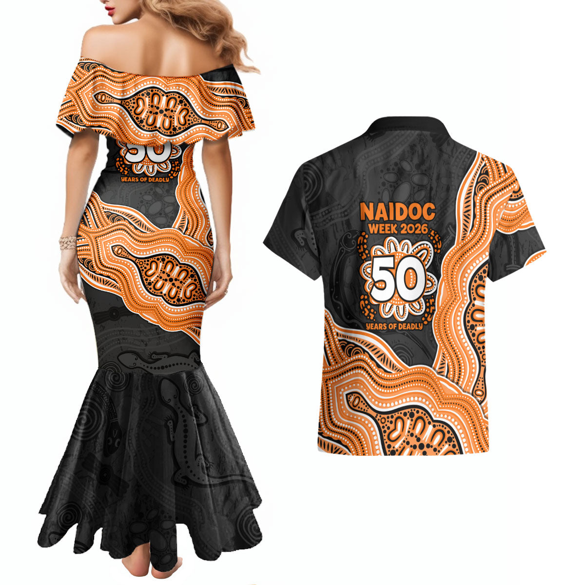 Wests Tigers NAIDOC Week 2026 Couples Matching Mermaid Dress and Hawaiian Shirt First Nations of Australia Aboriginal Mascot Rugby