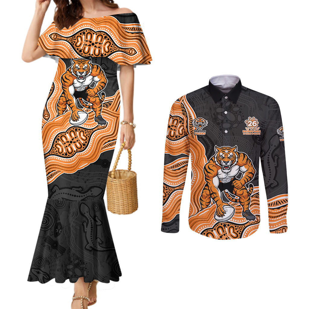 Wests Tigers NAIDOC Week 2026 Couples Matching Mermaid Dress and Long Sleeve Button Shirt First Nations of Australia Aboriginal Mascot Rugby