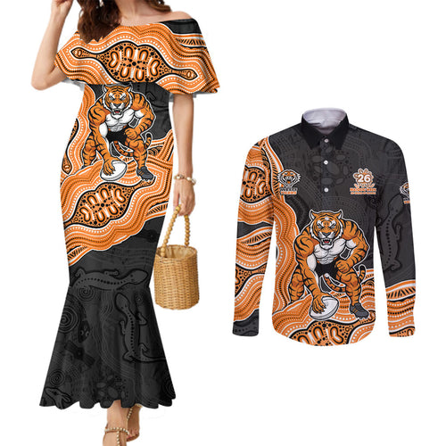 Wests Tigers NAIDOC Week 2026 Couples Matching Mermaid Dress and Long Sleeve Button Shirt First Nations of Australia Aboriginal Mascot Rugby