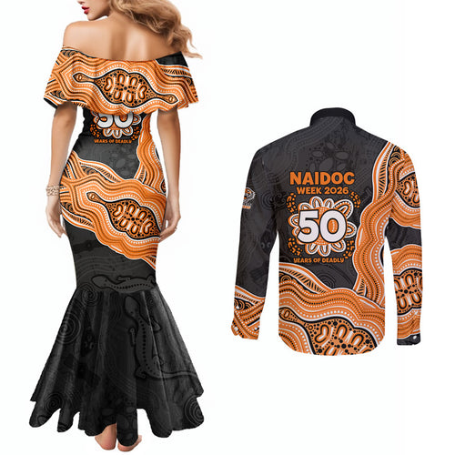 Wests Tigers NAIDOC Week 2026 Couples Matching Mermaid Dress and Long Sleeve Button Shirt First Nations of Australia Aboriginal Mascot Rugby