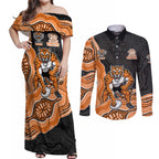 Wests Tigers NAIDOC Week 2026 Couples Matching Off Shoulder Maxi Dress and Long Sleeve Button Shirt First Nations of Australia Aboriginal Mascot Rugby