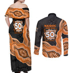 Wests Tigers NAIDOC Week 2026 Couples Matching Off Shoulder Maxi Dress and Long Sleeve Button Shirt First Nations of Australia Aboriginal Mascot Rugby