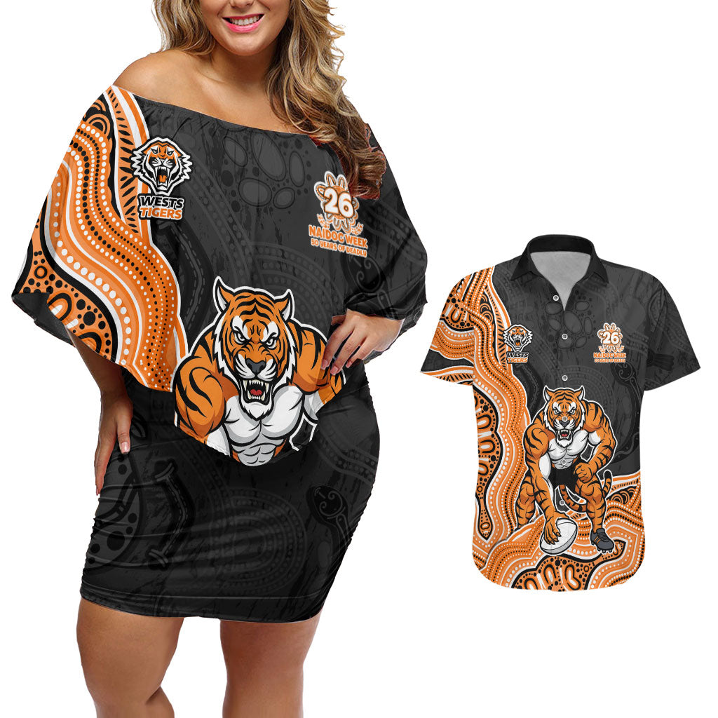 Wests Tigers NAIDOC Week 2026 Couples Matching Off Shoulder Short Dress and Hawaiian Shirt First Nations of Australia Aboriginal Mascot Rugby