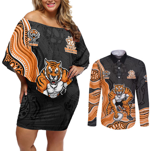 Wests Tigers NAIDOC Week 2026 Couples Matching Off Shoulder Short Dress and Long Sleeve Button Shirt First Nations of Australia Aboriginal Mascot Rugby