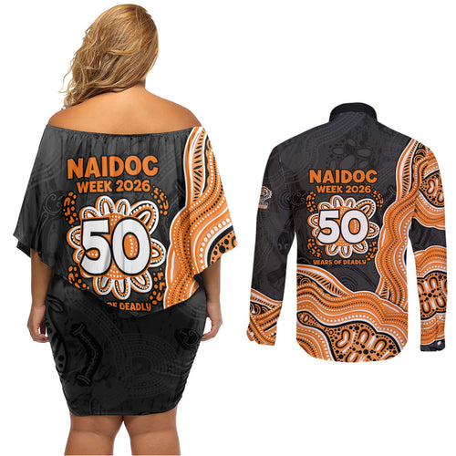 Wests Tigers NAIDOC Week 2026 Couples Matching Off Shoulder Short Dress and Long Sleeve Button Shirt First Nations of Australia Aboriginal Mascot Rugby