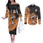 Wests Tigers NAIDOC Week 2026 Couples Matching Off The Shoulder Long Sleeve Dress and Long Sleeve Button Shirt First Nations of Australia Aboriginal Mascot Rugby