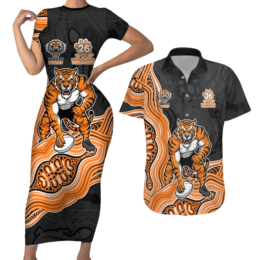 Wests Tigers NAIDOC Week 2026 Couples Matching Short Sleeve Bodycon Dress and Hawaiian Shirt First Nations of Australia Aboriginal Mascot Rugby