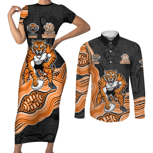Wests Tigers NAIDOC Week 2026 Couples Matching Short Sleeve Bodycon Dress and Long Sleeve Button Shirt First Nations of Australia Aboriginal Mascot Rugby