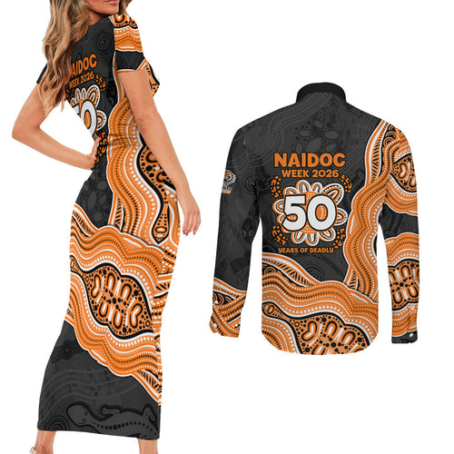 Wests Tigers NAIDOC Week 2026 Couples Matching Short Sleeve Bodycon Dress and Long Sleeve Button Shirt First Nations of Australia Aboriginal Mascot Rugby
