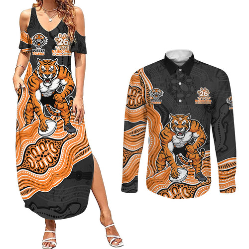 Wests Tigers NAIDOC Week 2026 Couples Matching Summer Maxi Dress and Long Sleeve Button Shirt First Nations of Australia Aboriginal Mascot Rugby