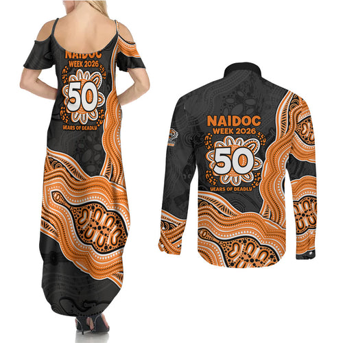 Wests Tigers NAIDOC Week 2026 Couples Matching Summer Maxi Dress and Long Sleeve Button Shirt First Nations of Australia Aboriginal Mascot Rugby