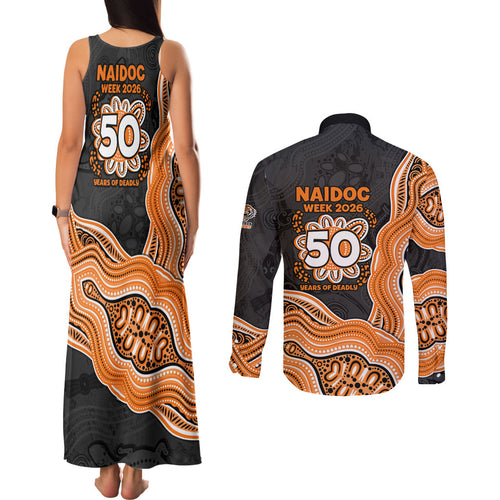 Wests Tigers NAIDOC Week 2026 Couples Matching Tank Maxi Dress and Long Sleeve Button Shirt First Nations of Australia Aboriginal Mascot Rugby