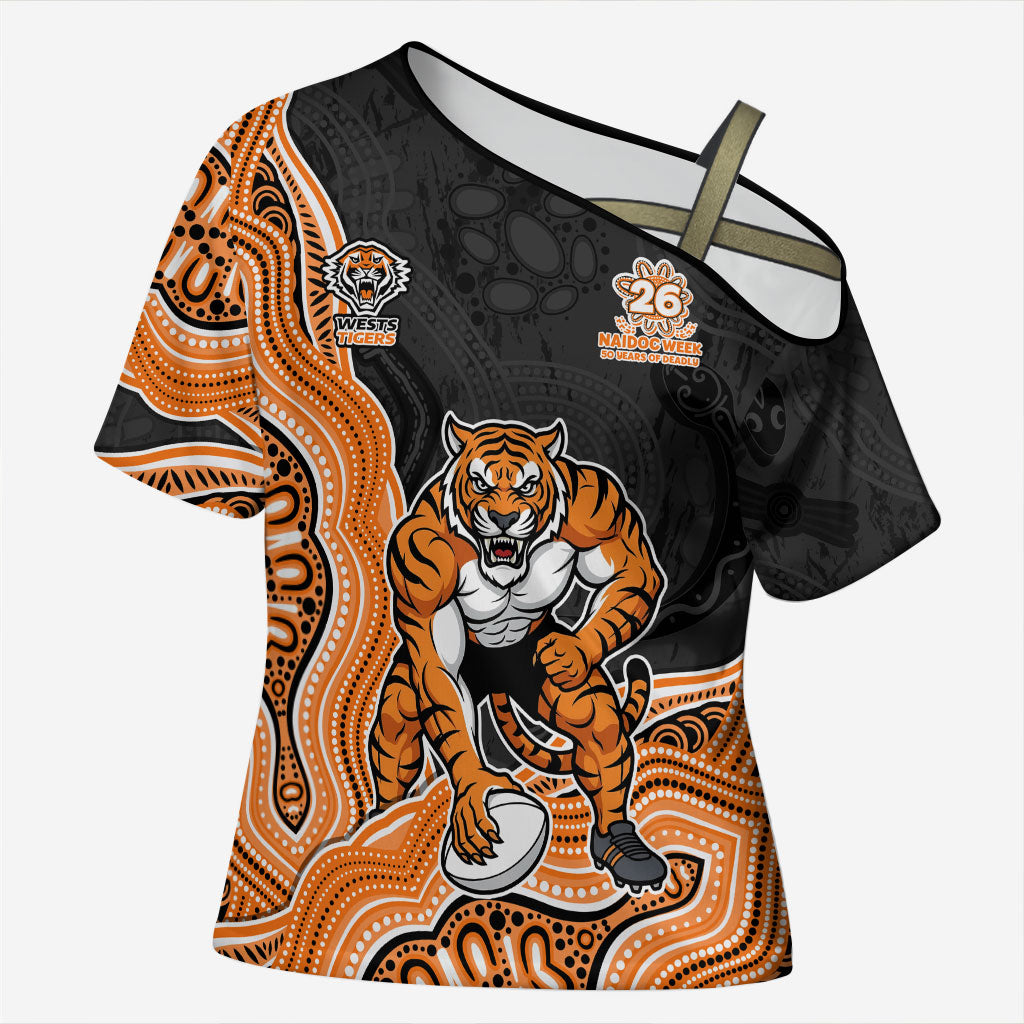 Wests Tigers NAIDOC Week 2026 Cross Shoulder Shirt First Nations of Australia Aboriginal Mascot Rugby