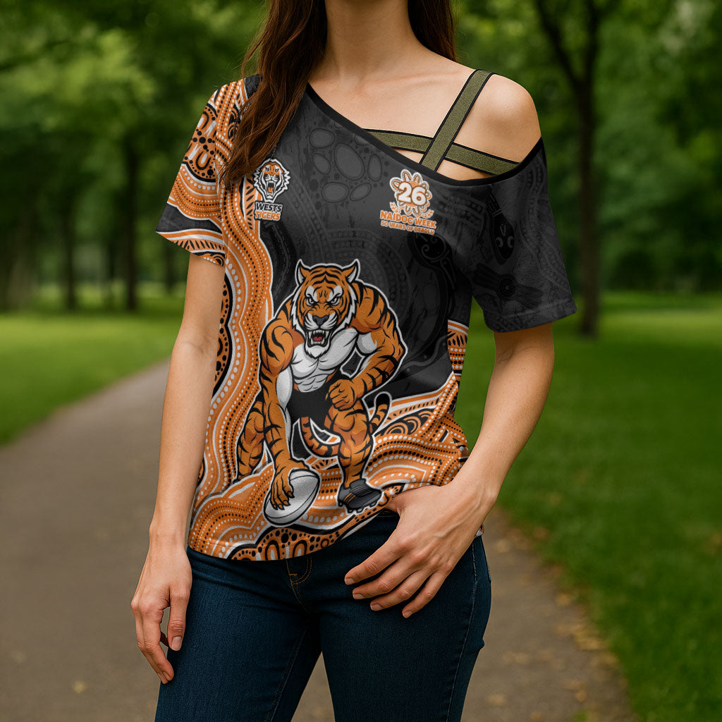 Wests Tigers NAIDOC Week 2026 Cross Shoulder Shirt First Nations of Australia Aboriginal Mascot Rugby