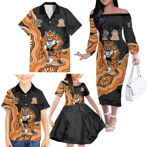 Wests Tigers NAIDOC Week 2026 Family Matching Off The Shoulder Long Sleeve Dress and Hawaiian Shirt First Nations of Australia Aboriginal Mascot Rugby