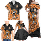 Wests Tigers NAIDOC Week 2026 Family Matching Off Shoulder Maxi Dress and Hawaiian Shirt First Nations of Australia Aboriginal Mascot Rugby