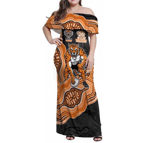 Wests Tigers NAIDOC Week 2026 Family Matching Off Shoulder Maxi Dress and Hawaiian Shirt First Nations of Australia Aboriginal Mascot Rugby