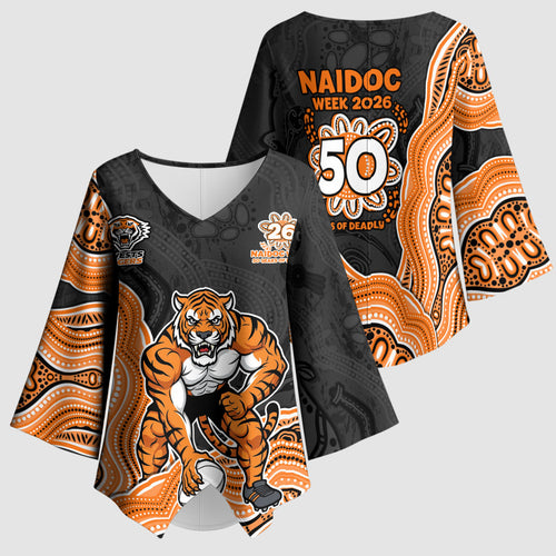 Wests Tigers NAIDOC Week 2026 Kimono Sleeve Blouse First Nations of Australia Aboriginal Mascot Rugby