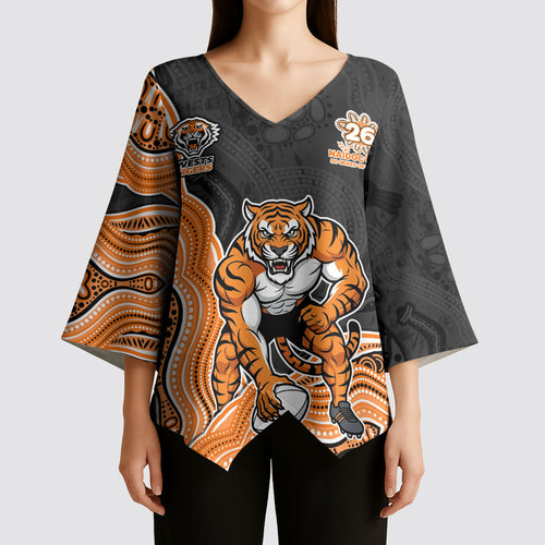 Wests Tigers NAIDOC Week 2026 Kimono Sleeve Blouse First Nations of Australia Aboriginal Mascot Rugby
