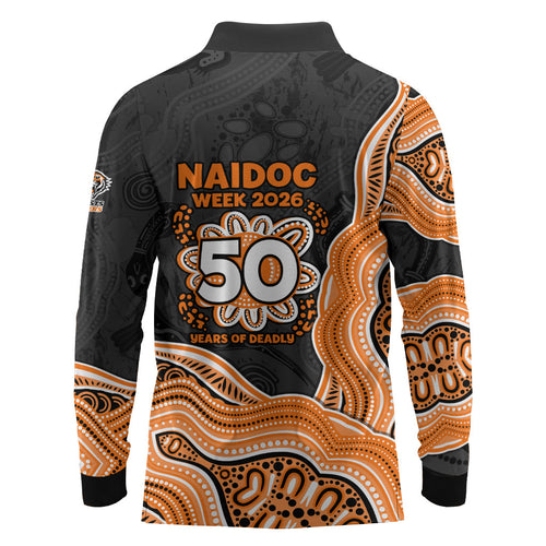 Wests Tigers NAIDOC Week 2026 Long Sleeve Polo Shirt First Nations of Australia Aboriginal Mascot Rugby