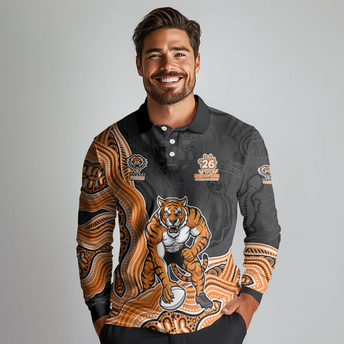 Wests Tigers NAIDOC Week 2026 Long Sleeve Polo Shirt First Nations of Australia Aboriginal Mascot Rugby