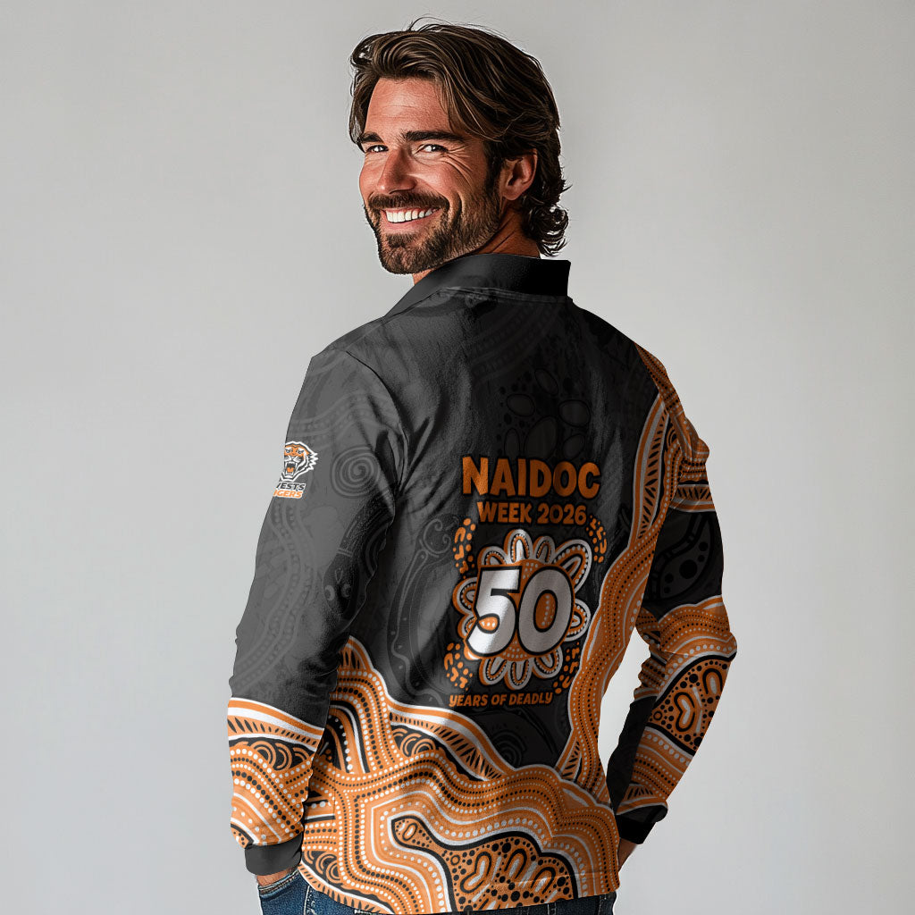 Wests Tigers NAIDOC Week 2026 Long Sleeve Polo Shirt First Nations of Australia Aboriginal Mascot Rugby
