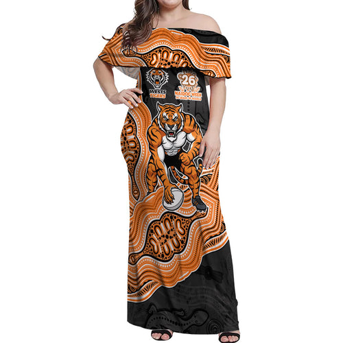 Wests Tigers NAIDOC Week 2026 Off Shoulder Maxi Dress First Nations of Australia Aboriginal Mascot Rugby