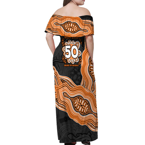Wests Tigers NAIDOC Week 2026 Off Shoulder Maxi Dress First Nations of Australia Aboriginal Mascot Rugby