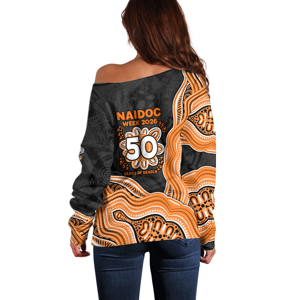 Wests Tigers NAIDOC Week 2026 Off Shoulder Sweater First Nations of Australia Aboriginal Mascot Rugby