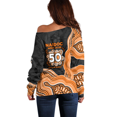 Wests Tigers NAIDOC Week 2026 Off Shoulder Sweater First Nations of Australia Aboriginal Mascot Rugby