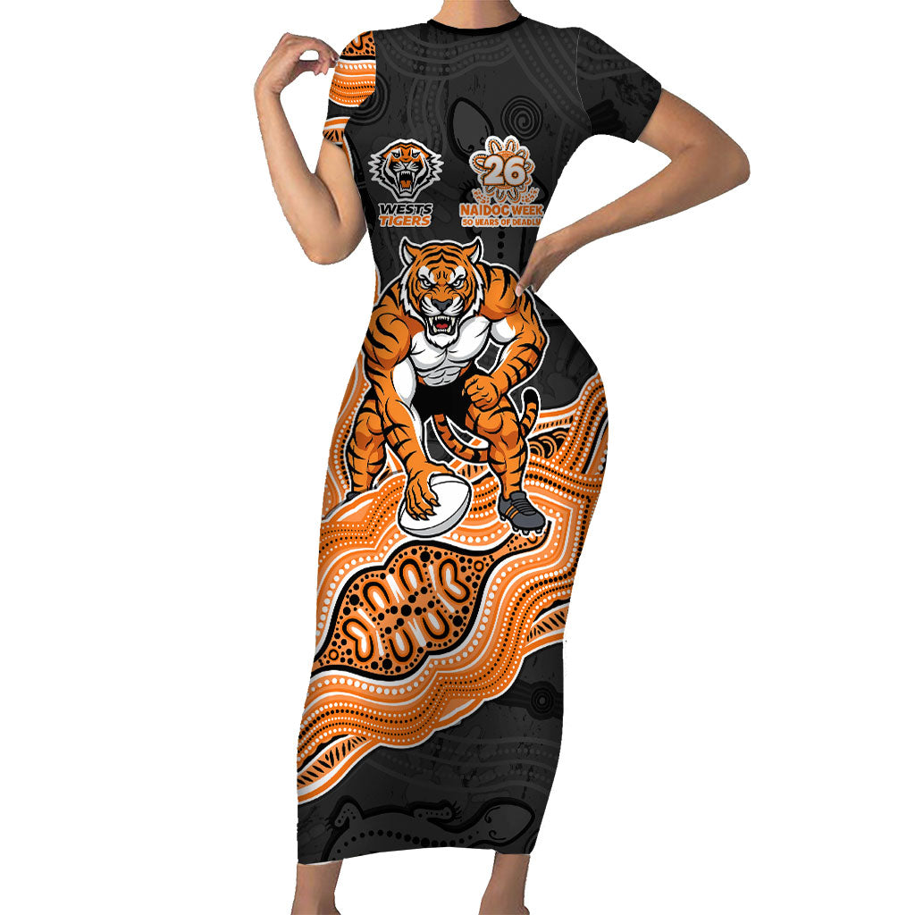 Wests Tigers NAIDOC Week 2026 Short Sleeve Bodycon Dress First Nations of Australia Aboriginal Mascot Rugby