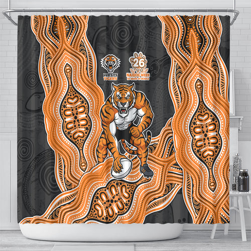 Wests Tigers NAIDOC Week 2026 Shower Curtain First Nations of Australia Aboriginal Mascot Rugby