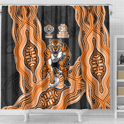 Wests Tigers NAIDOC Week 2026 Shower Curtain First Nations of Australia Aboriginal Mascot Rugby