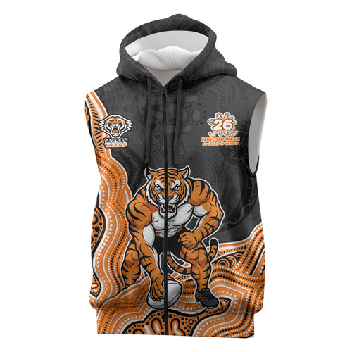 Wests Tigers NAIDOC Week 2026 Sleeveless Zip Hoodie First Nations of Australia Aboriginal Mascot Rugby