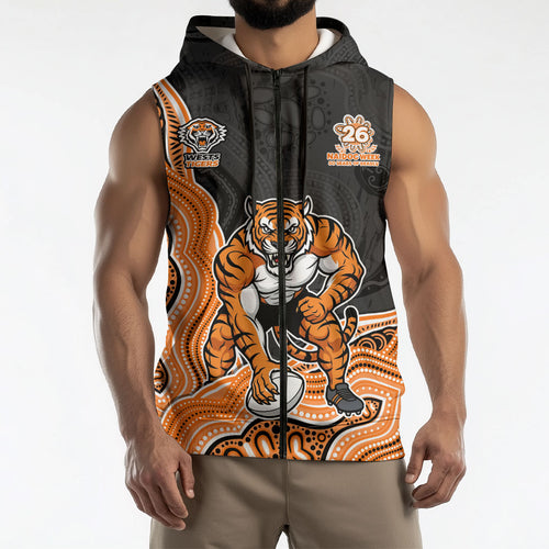 Wests Tigers NAIDOC Week 2026 Sleeveless Zip Hoodie First Nations of Australia Aboriginal Mascot Rugby