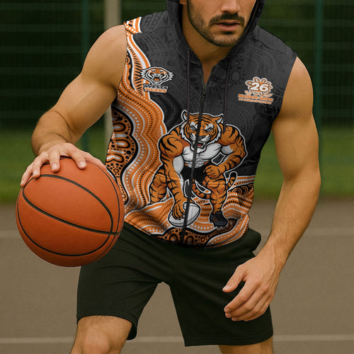 Wests Tigers NAIDOC Week 2026 Sleeveless Zip Hoodie First Nations of Australia Aboriginal Mascot Rugby