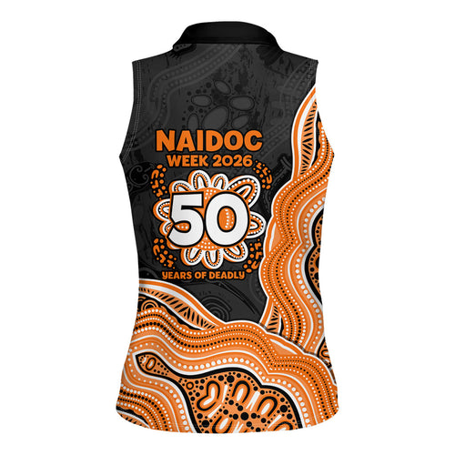 Wests Tigers NAIDOC Week 2026 Women Sleeveless Polo Shirt First Nations of Australia Aboriginal Mascot Rugby