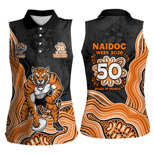 Wests Tigers NAIDOC Week 2026 Women Sleeveless Polo Shirt First Nations of Australia Aboriginal Mascot Rugby