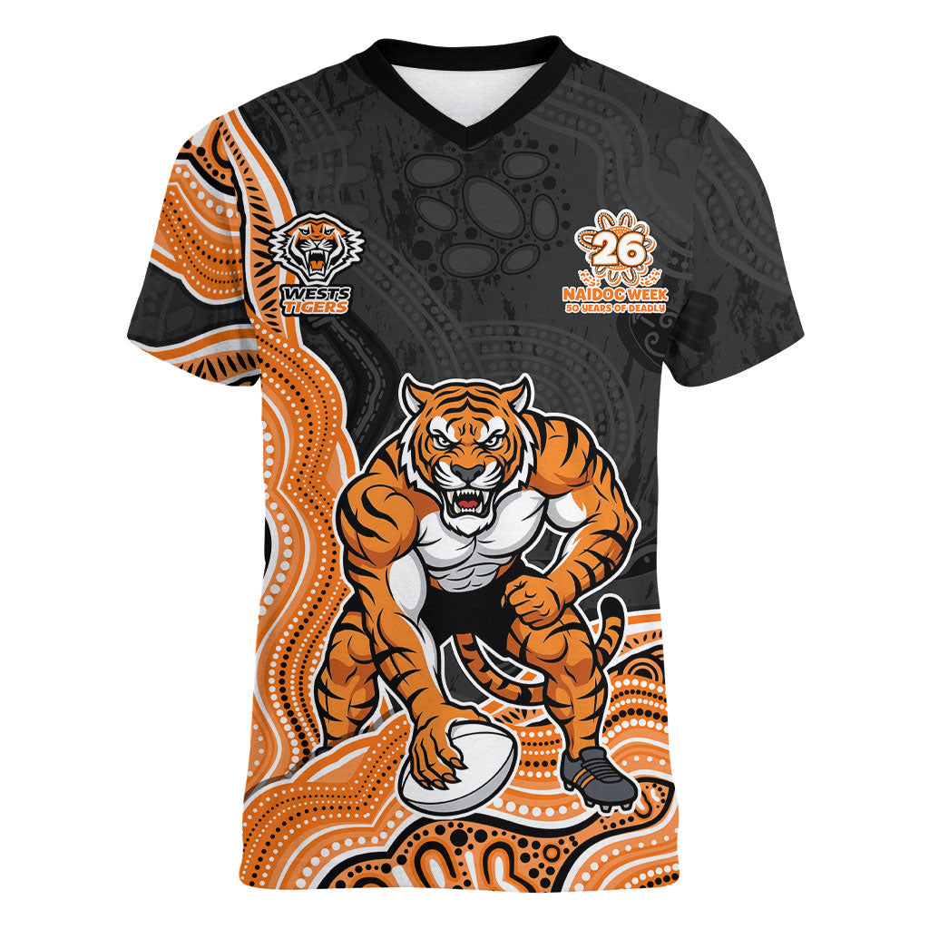 Wests Tigers NAIDOC Week 2026 Women V-Neck T-Shirt First Nations of Australia Aboriginal Mascot Rugby