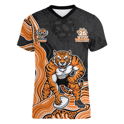 Wests Tigers NAIDOC Week 2026 Women V-Neck T-Shirt First Nations of Australia Aboriginal Mascot Rugby