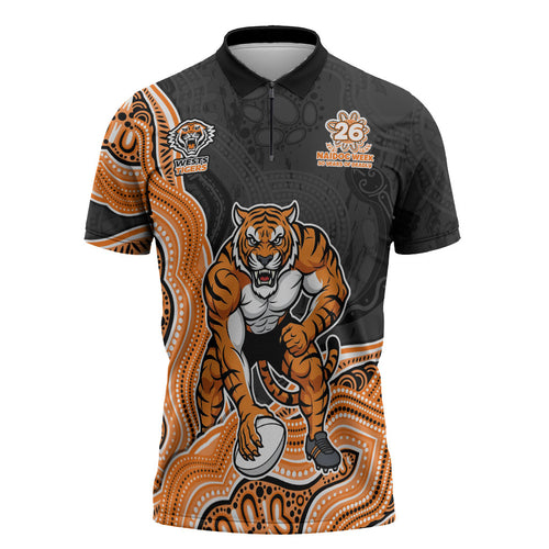 Wests Tigers NAIDOC Week 2026 Zipper Polo Shirt First Nations of Australia Aboriginal Mascot Rugby