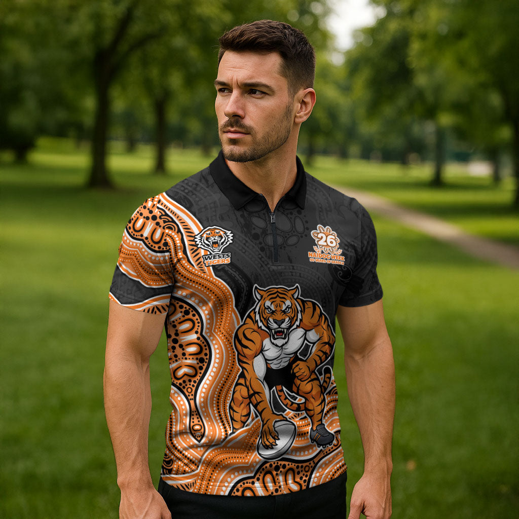 Wests Tigers NAIDOC Week 2026 Zipper Polo Shirt First Nations of Australia Aboriginal Mascot Rugby