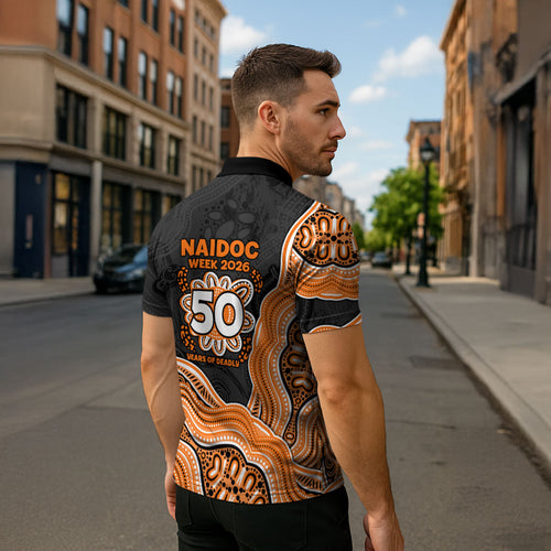 Wests Tigers NAIDOC Week 2026 Zipper Polo Shirt First Nations of Australia Aboriginal Mascot Rugby