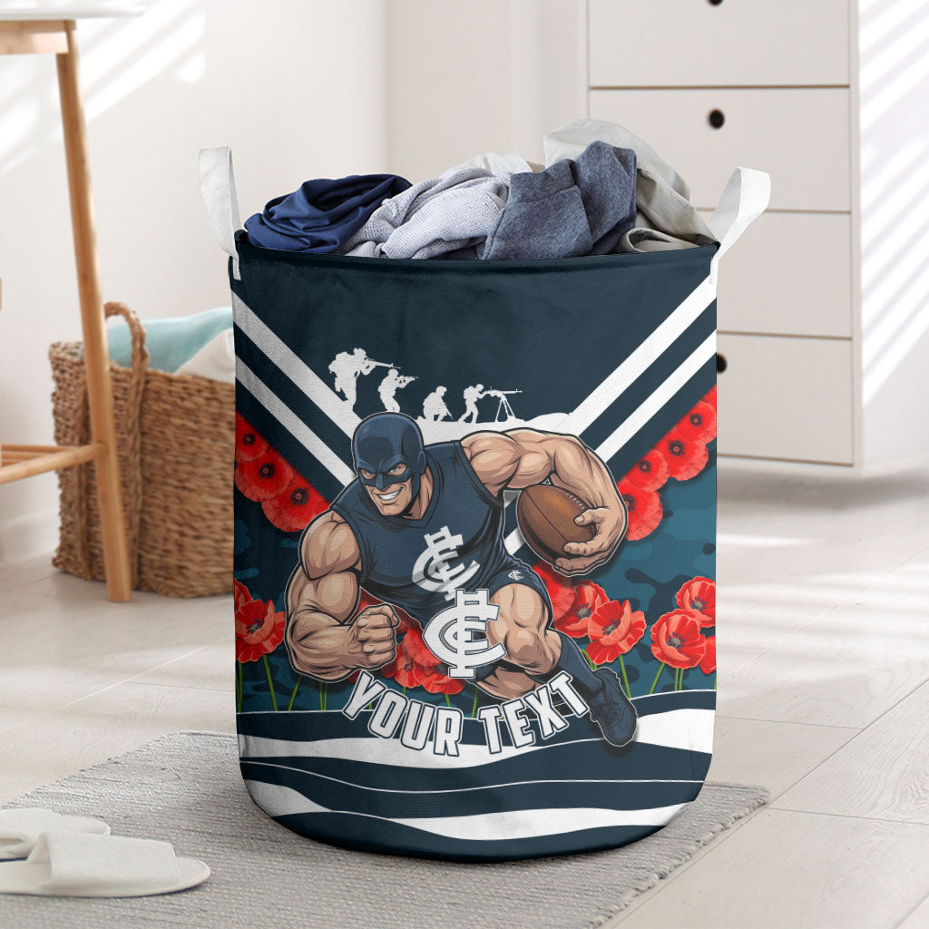 Personalised Carlton Blues ANZAC Laundry Basket Military Remembrance Australian Football Mascot Camouflage